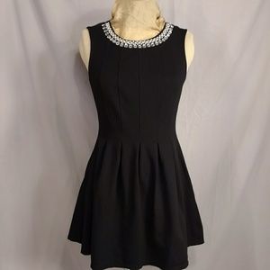 Fit & Flare Little Black Dress Pearl & Silver Bling Party Holiday Stretch Comfy